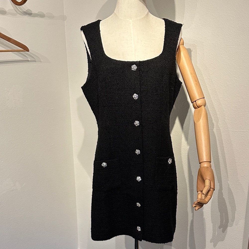 J. Crew Black Wool blend Mini Dress with silver Button Accents 12